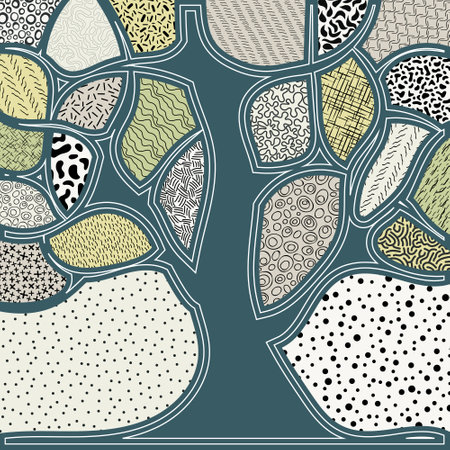 Stylized tree, different textures, vector designのイラスト素材