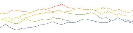 Colored curved lines on a white background, imitation of mountain ranges, vector design, minimalismのイラスト素材