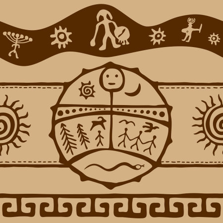 Seamless pattern for print, textile, improvisation on the theme of Siberian shamanism, ethnographyのイラスト素材