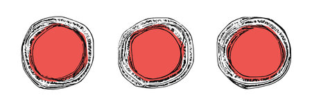 Set of grunge circles elements, black and red, isolated on white background, vector designのイラスト素材