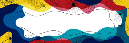Multicolor vector banner, tropical leaves, floral frame, abstract shapesのイラスト素材