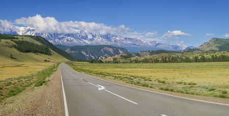 Mountain road, panoramic image, Chuiski tract, Altaiの写真素材