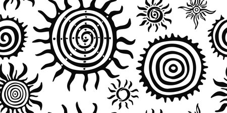 Ethnic background, sun symbols, vector design, seamless pattern