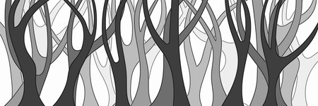 Stylized trees, black and white vector bannerのイラスト素材
