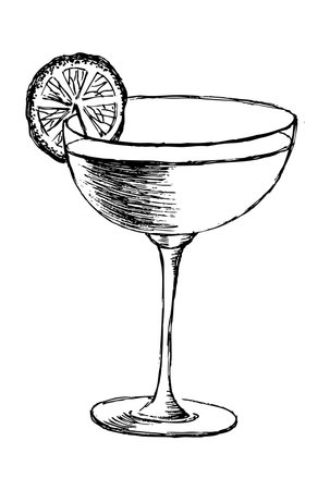 cocktail with lemon slice pencil drawing for menuのイラスト素材