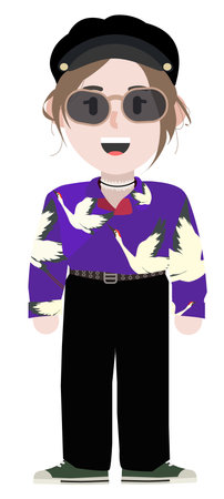 Young woman a cartoon in a leather capのイラスト素材