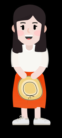 young cartoon woman with a hat in her handsのイラスト素材