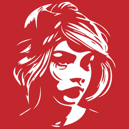 stencil portrait of a woman's face on a red backgroundのイラスト素材