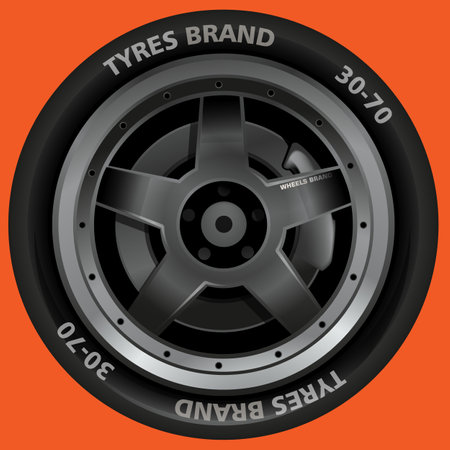 wheel for car with inscriptions vector illustrationのイラスト素材