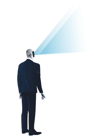 robot in a suit scans the spaceのイラスト素材