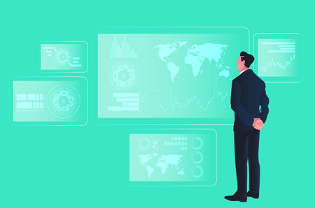 business man on the background of business chartsのイラスト素材