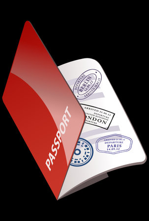 red foreign passport with visas vector illustrationのイラスト素材