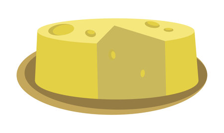 head of cheese with a cut piece on a plateのイラスト素材