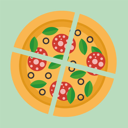 pizza with sausage and olivesのイラスト素材