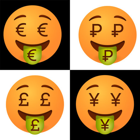 <p>emoji faces with currencies and money in the eyes</p>のイラスト素材