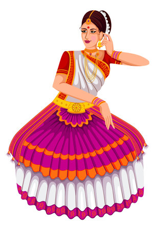 a woman from India in national dress is dancingのイラスト素材