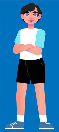 young man in shorts with hands on his chestのイラスト素材