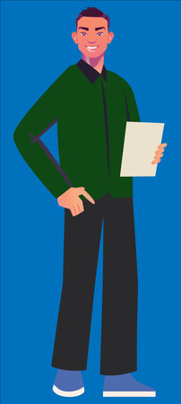 young man with a piece of paper in his handのイラスト素材