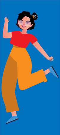 young girl with glasses runningのイラスト素材