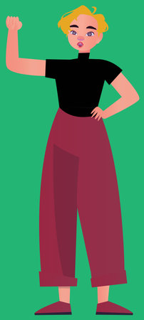 young blonde girl with raised handのイラスト素材