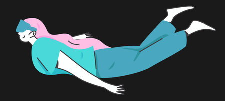 a woman sleeps and flies in a dreamのイラスト素材