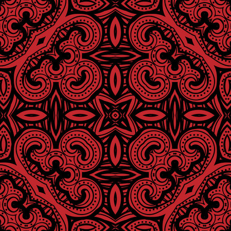 abstract black ornament on red backgroundのイラスト素材