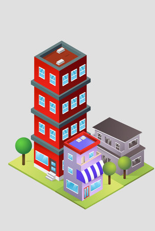 three 3d buildings vector illustrationのイラスト素材