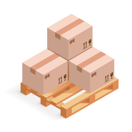 four boxes of goods on a palletのイラスト素材