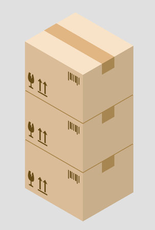 three cardboard boxes stacked on top of each otherのイラスト素材