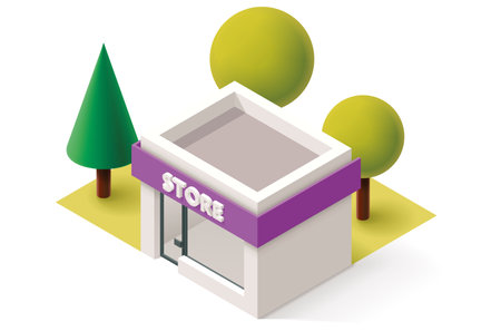 3d small shop building with treesのイラスト素材
