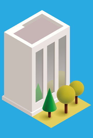 three-dimensional office building with tall windowsのイラスト素材