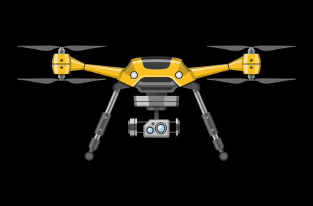 yellow quadcopter with video cameraのイラスト素材