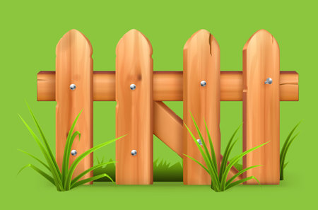 wooden fence with grass vector illustrationの写真素材