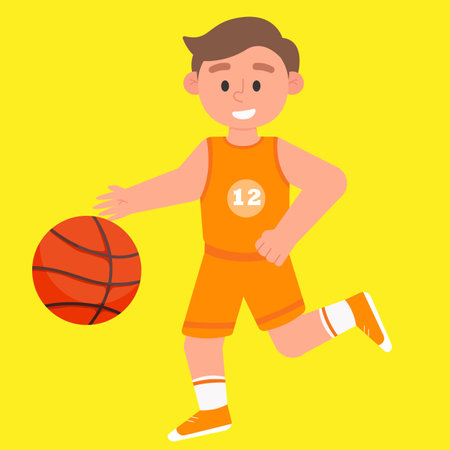 boy in orange uniform playing basketballのイラスト素材