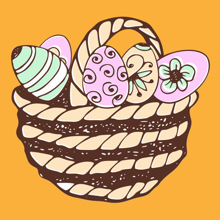 basket with easter eggs vector illustrationのイラスト素材