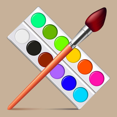 palette with paints and brushesのイラスト素材