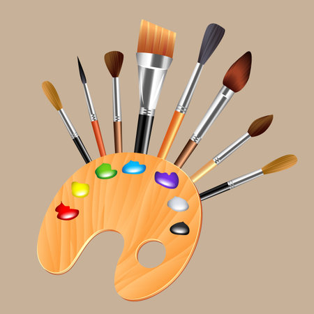 palette with paints and brushesのイラスト素材