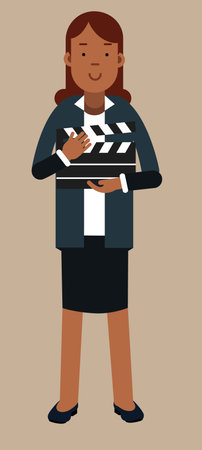 middle-aged woman with a clapperboard for filming a movieのイラスト素材