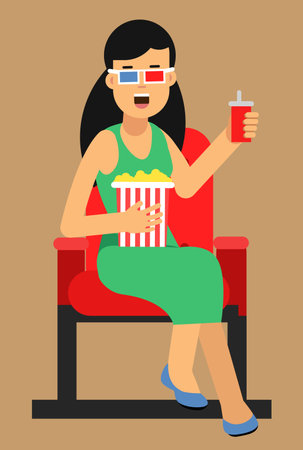 woman in green dress sitting in the cinemaのイラスト素材