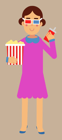 woman with popcorn in stereo glassesのイラスト素材
