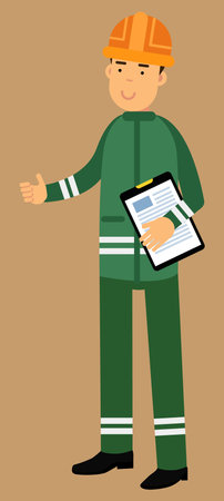 worker in uniform and helmet with a reportのイラスト素材