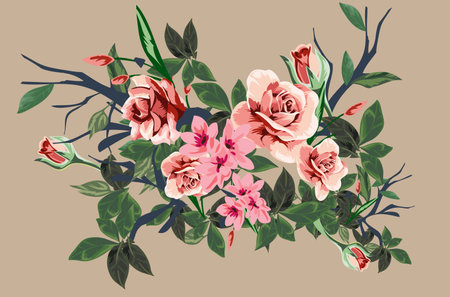 illustration of roses and other flowersのイラスト素材