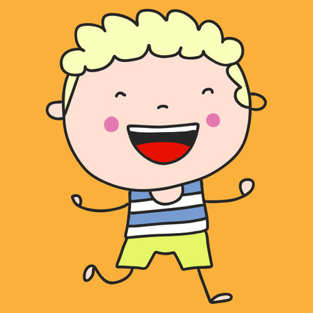 drawing of a joyful blond boyのイラスト素材