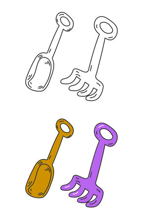 sandbox toys shovel rake drawing and coloringのイラスト素材