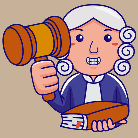 male judge in a white vintage wig with a gavelのイラスト素材