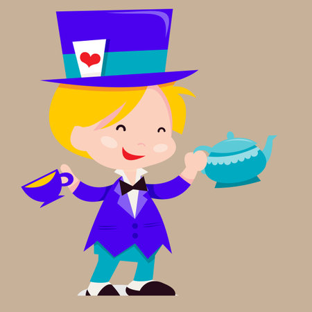 little boy in blue suit and hatのイラスト素材