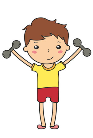 little boy with dumbbells doing exercisesのイラスト素材