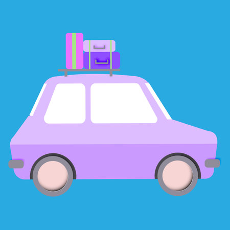 purple passenger car with suitcases on the trunkのイラスト素材