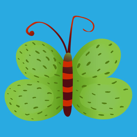 green butterfly on a blue backgroundのイラスト素材
