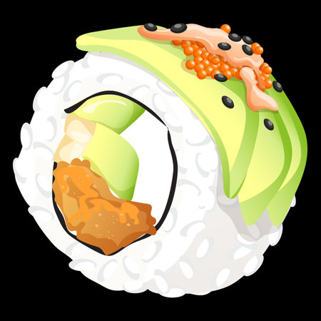 sushi with rice and caviar rollsのイラスト素材